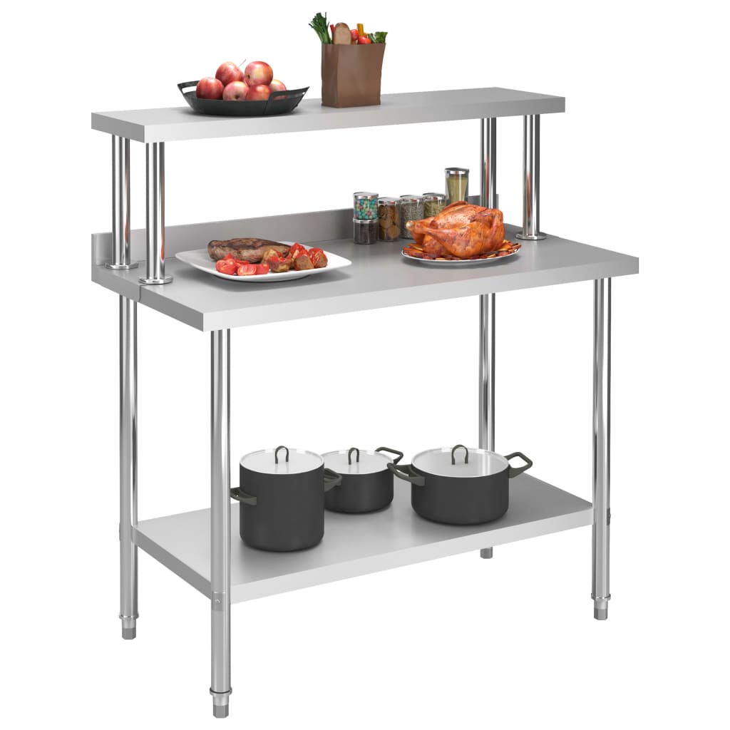 vidaXL Kitchen Work Table with Overshelf 120x60x120 cm Stainless Steel