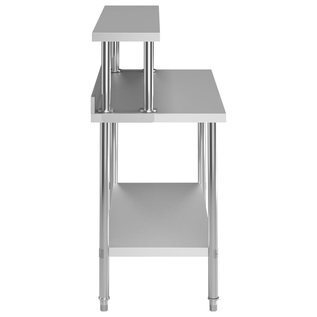 vidaXL Kitchen Work Table with Overshelf 120x60x120 cm Stainless Steel