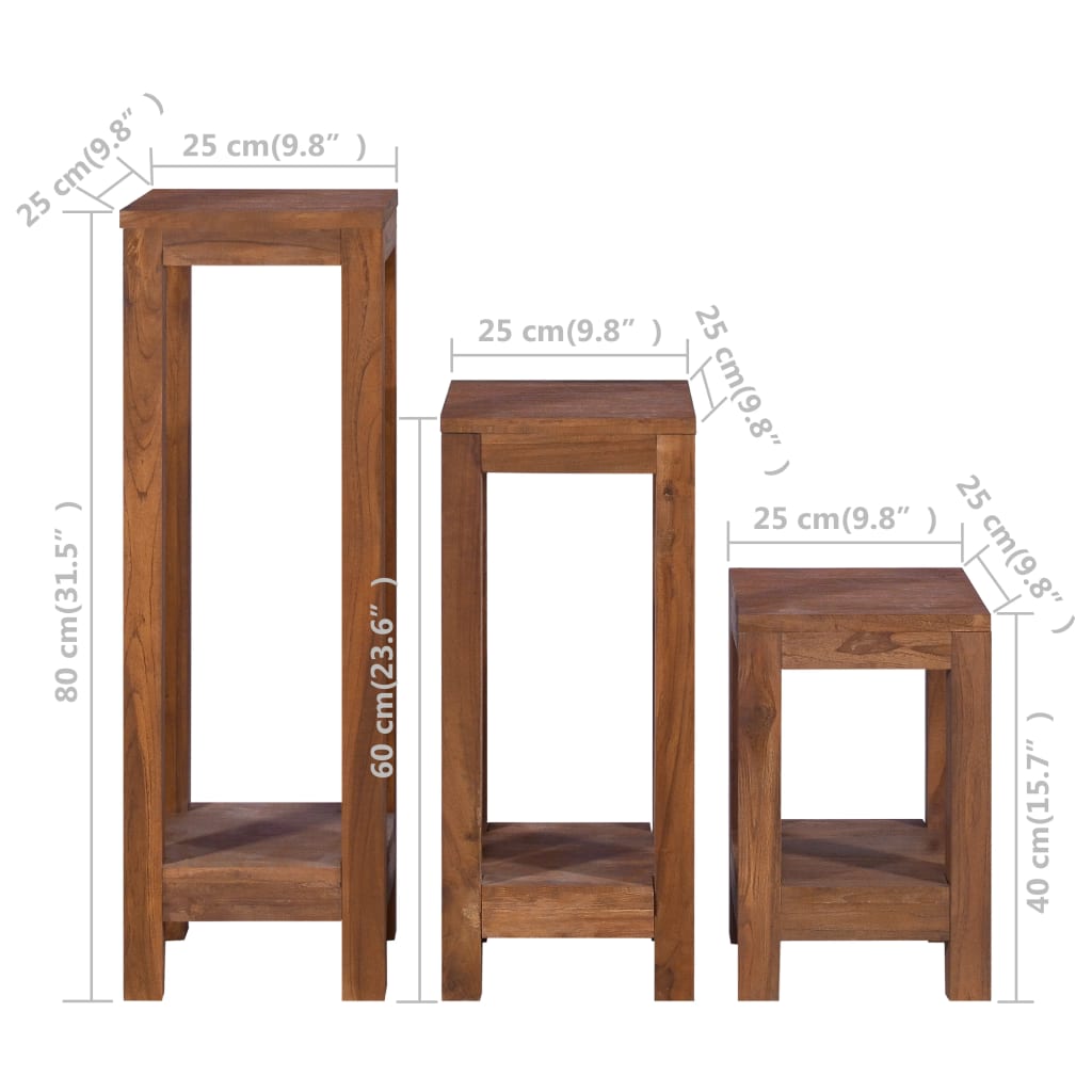 vidaXL Plant Stands 3 pcs Solid Teak Wood