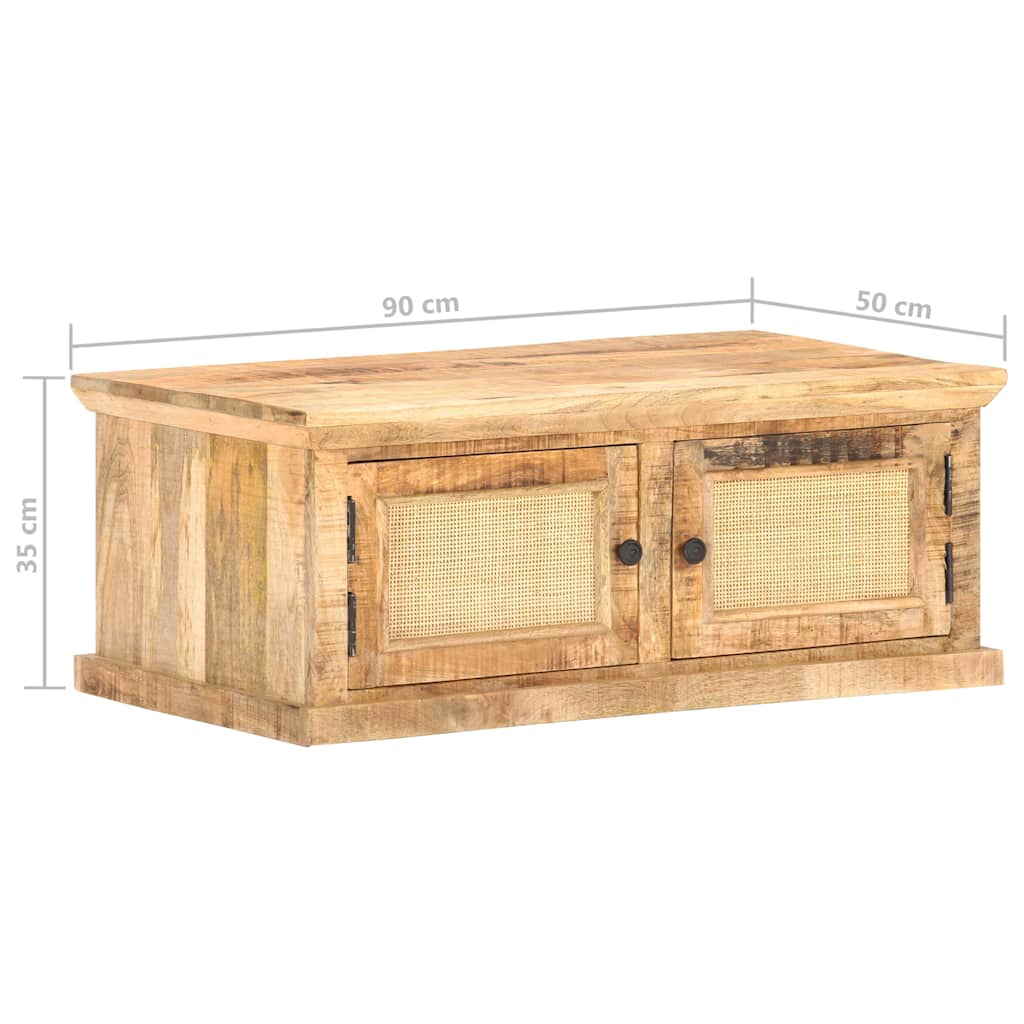 289089 vidaXL Coffee Table 90x50x35 cm Solid Mango Wood and Natural Cane