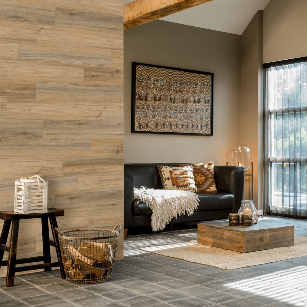 WallArt Wood Look Planks Natural Oak Latte Brown