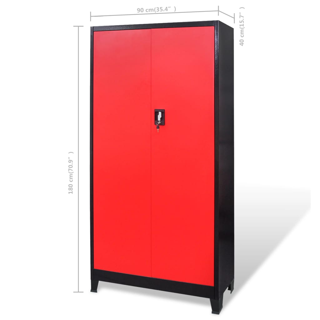 vidaXL Tool Cabinet with Tool Chest Steel 90x40x180 cm Red and Black