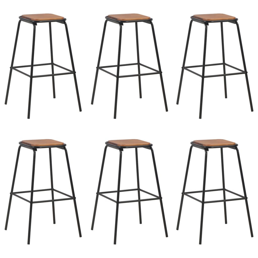 vidaXL Bar Stools 6 pcs Black Solid Pinewood and Steel