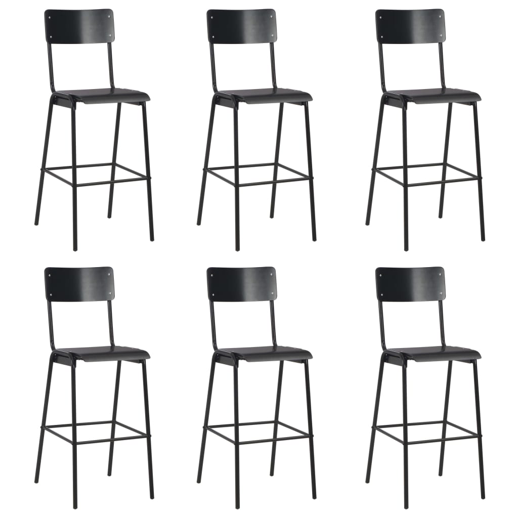 vidaXL Bar Chairs 6 pcs Black Solid Plywood Steel