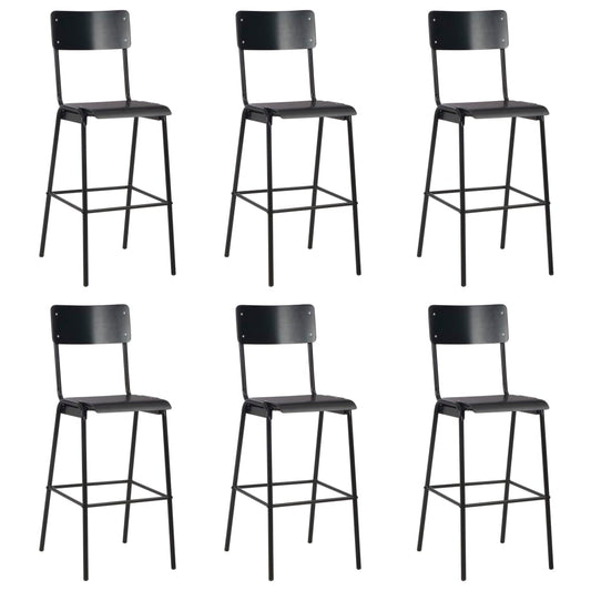 vidaXL Bar Chairs 6 pcs Black Solid Plywood Steel