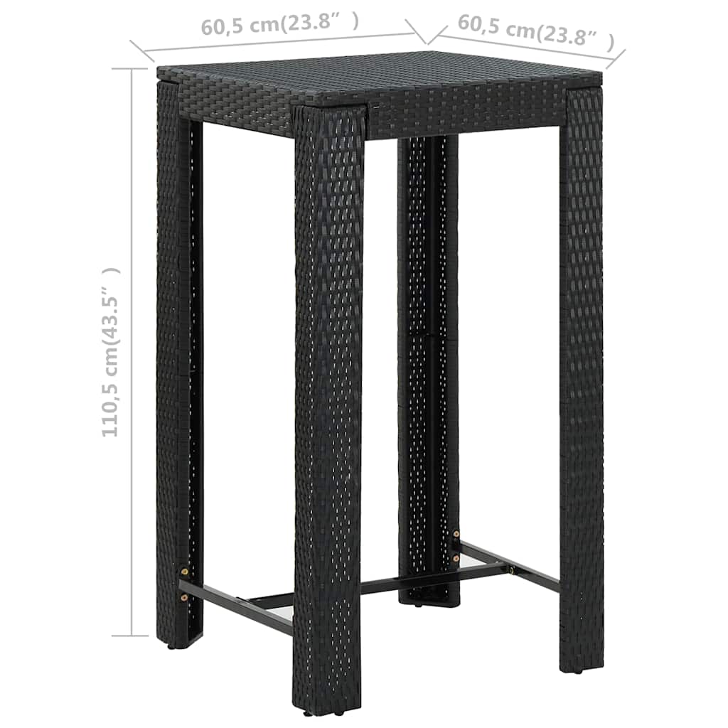 45871 vidaXL Garden Bar Table Black 60,5x60,5x110,5 cm Poly Rattan