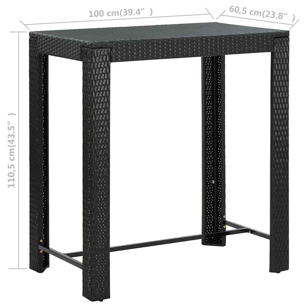 45874 vidaXL Garden Bar Table Black 100x60,5x110,5 cm Poly Rattan