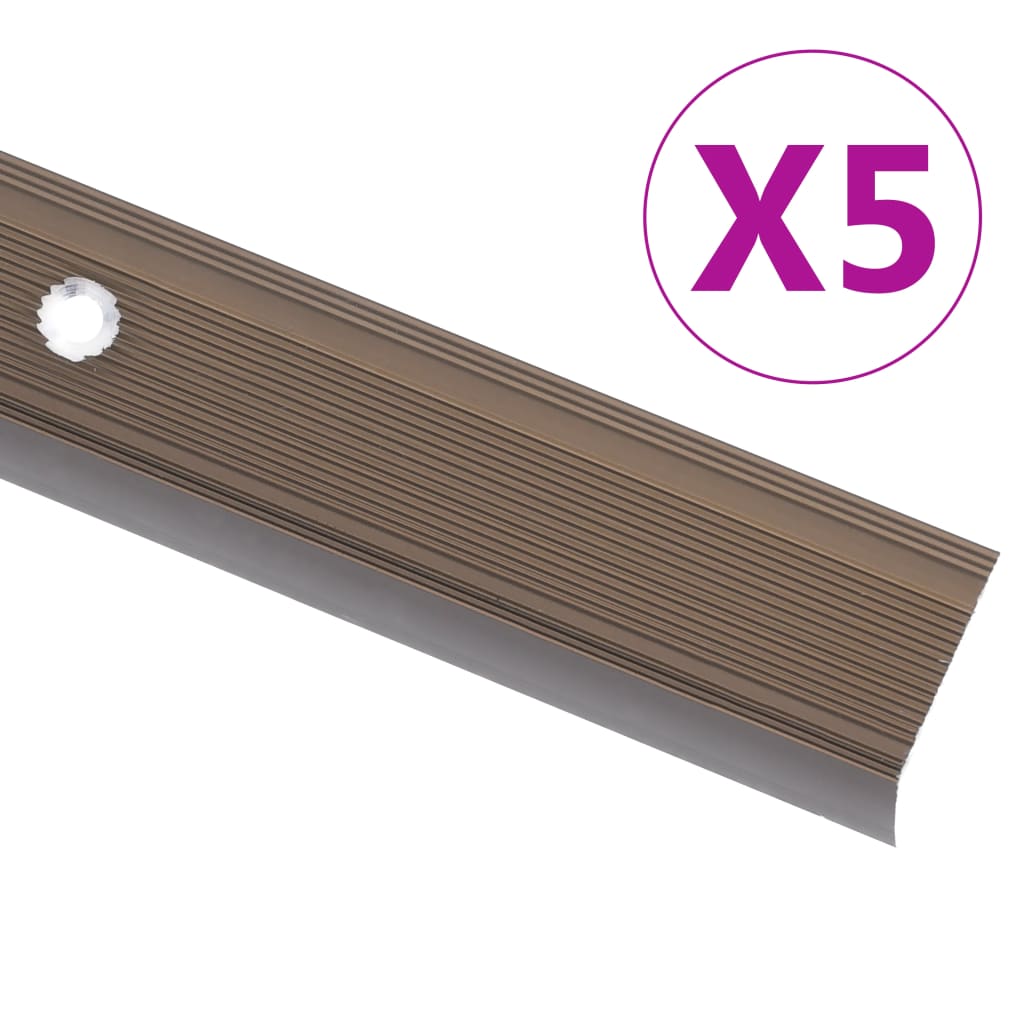 Stair Nosings in L-shape 5 pcs Aluminium 100 cm Brown
