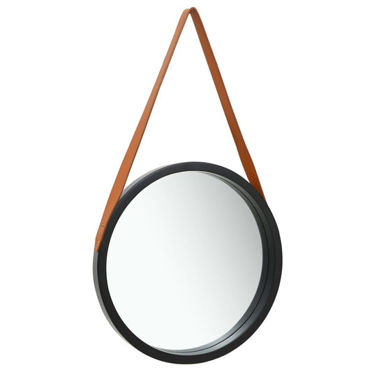 vidaXL Wall Mirror with Strap 50 cm Black