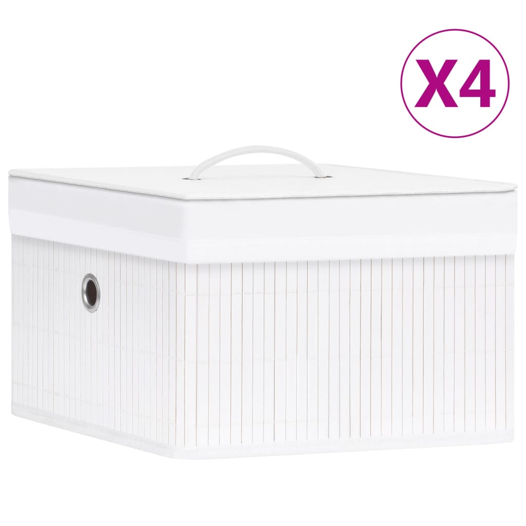 vidaXL Bamboo Storage Boxes 4 pcs White