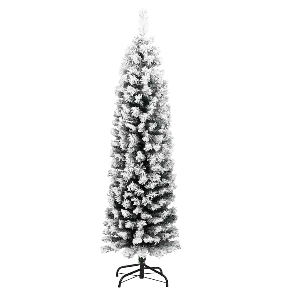 vidaXL Slim Artificial Christmas Tree with Flocked Snow Green 150 cm PVC