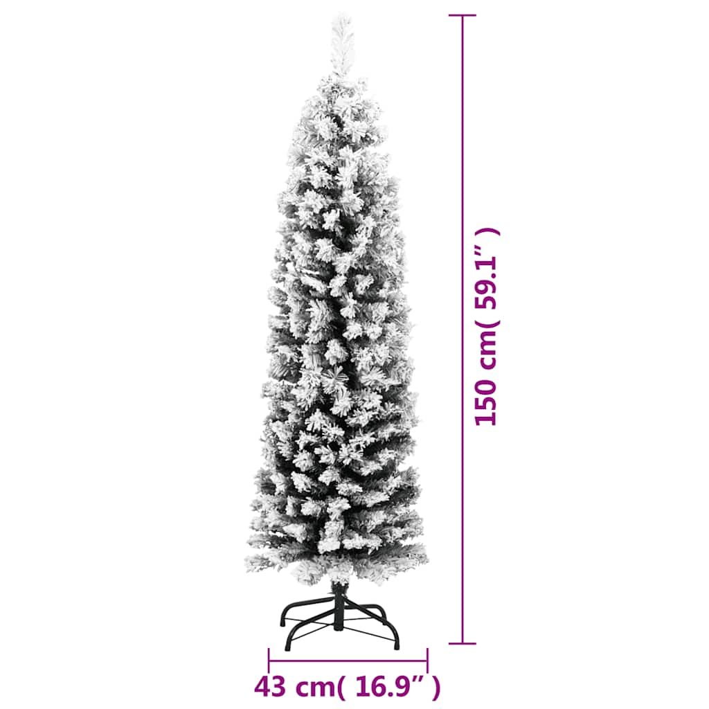 vidaXL Slim Artificial Christmas Tree with Flocked Snow Green 150 cm PVC