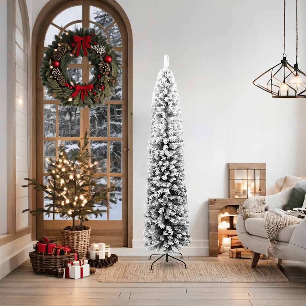 vidaXL Slim Artificial Christmas Tree with Flocked Snow Green 180 cm PVC