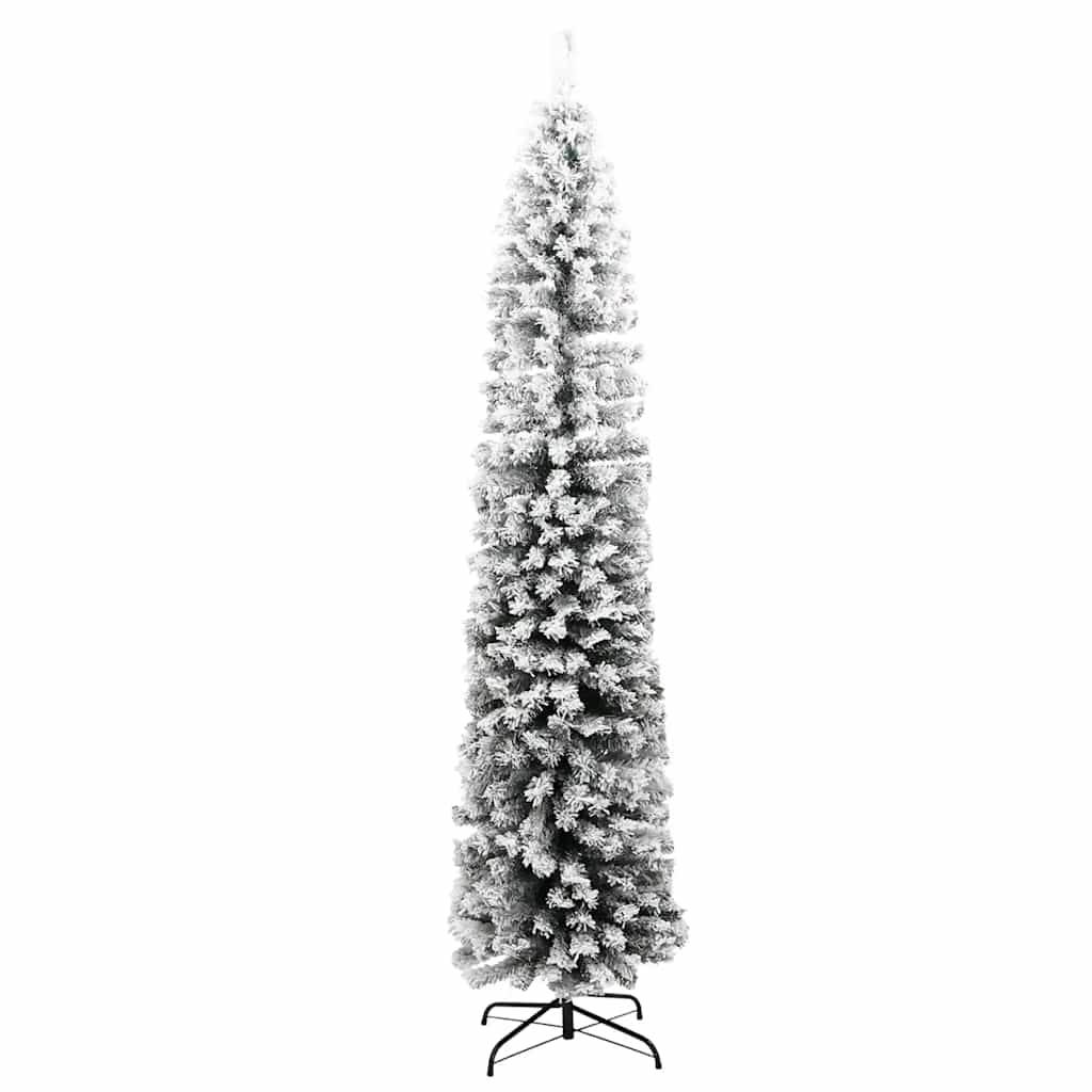 vidaXL Slim Artificial Christmas Tree with Flocked Snow Green 210 cm PVC