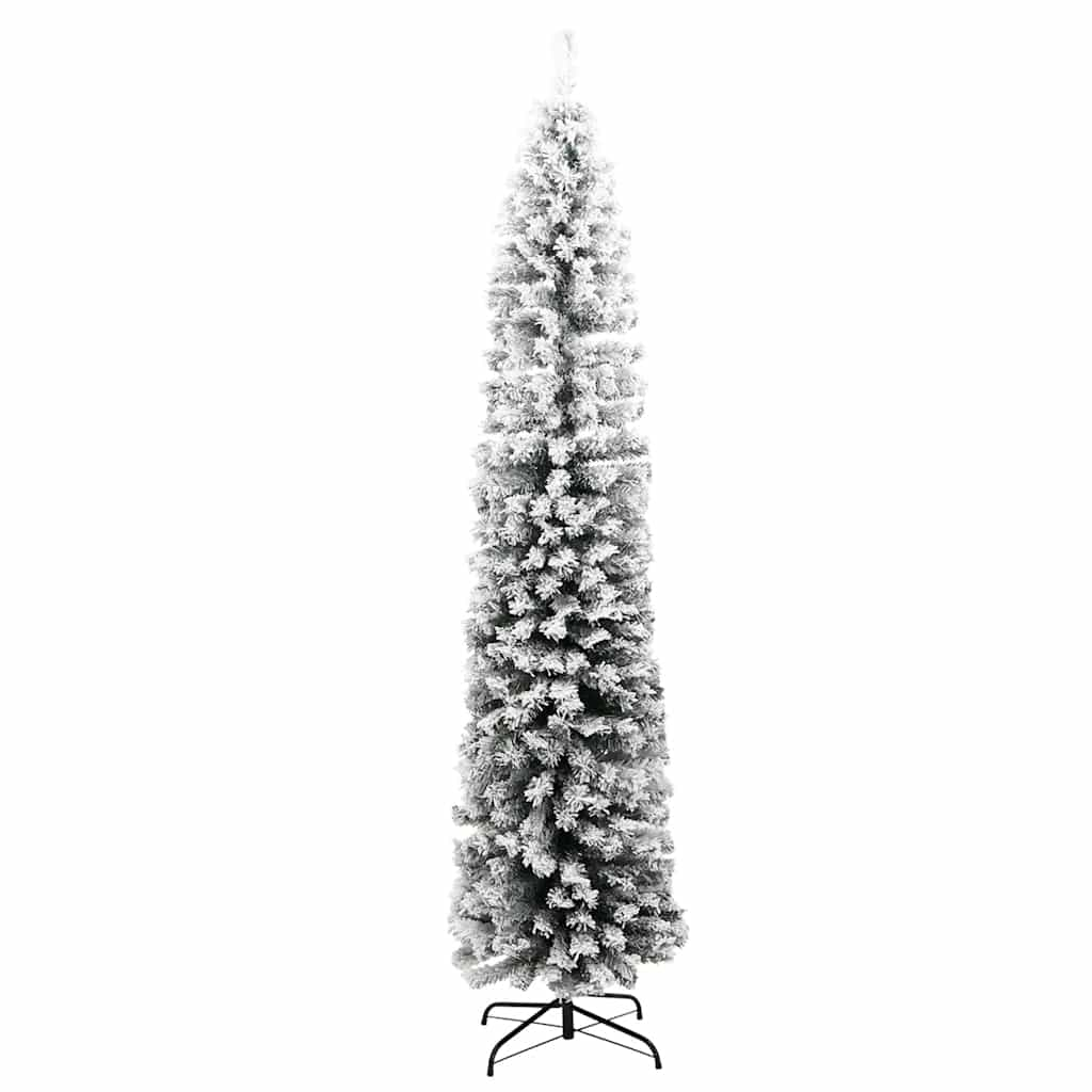 vidaXL Slim Artificial Christmas Tree with Flocked Snow Green 240 cm PVC