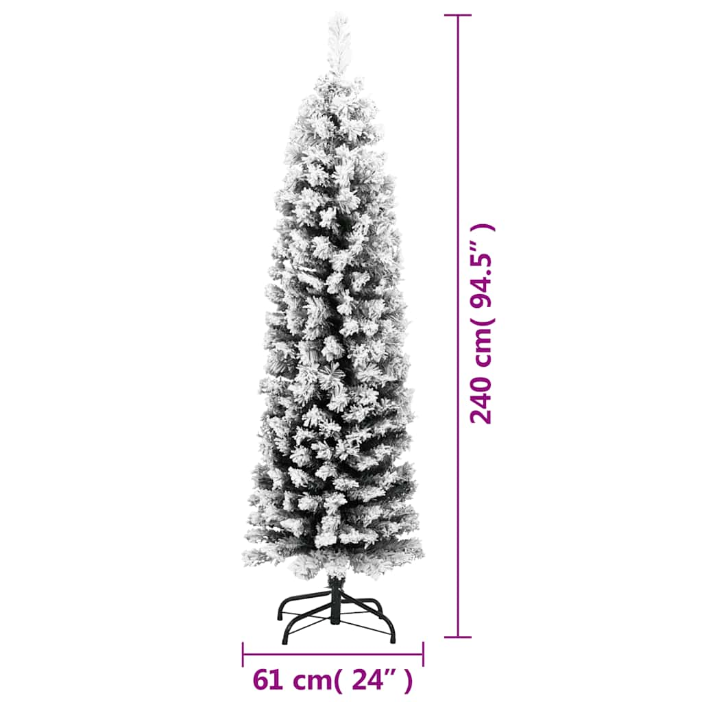 vidaXL Slim Artificial Christmas Tree with Flocked Snow Green 240 cm PVC