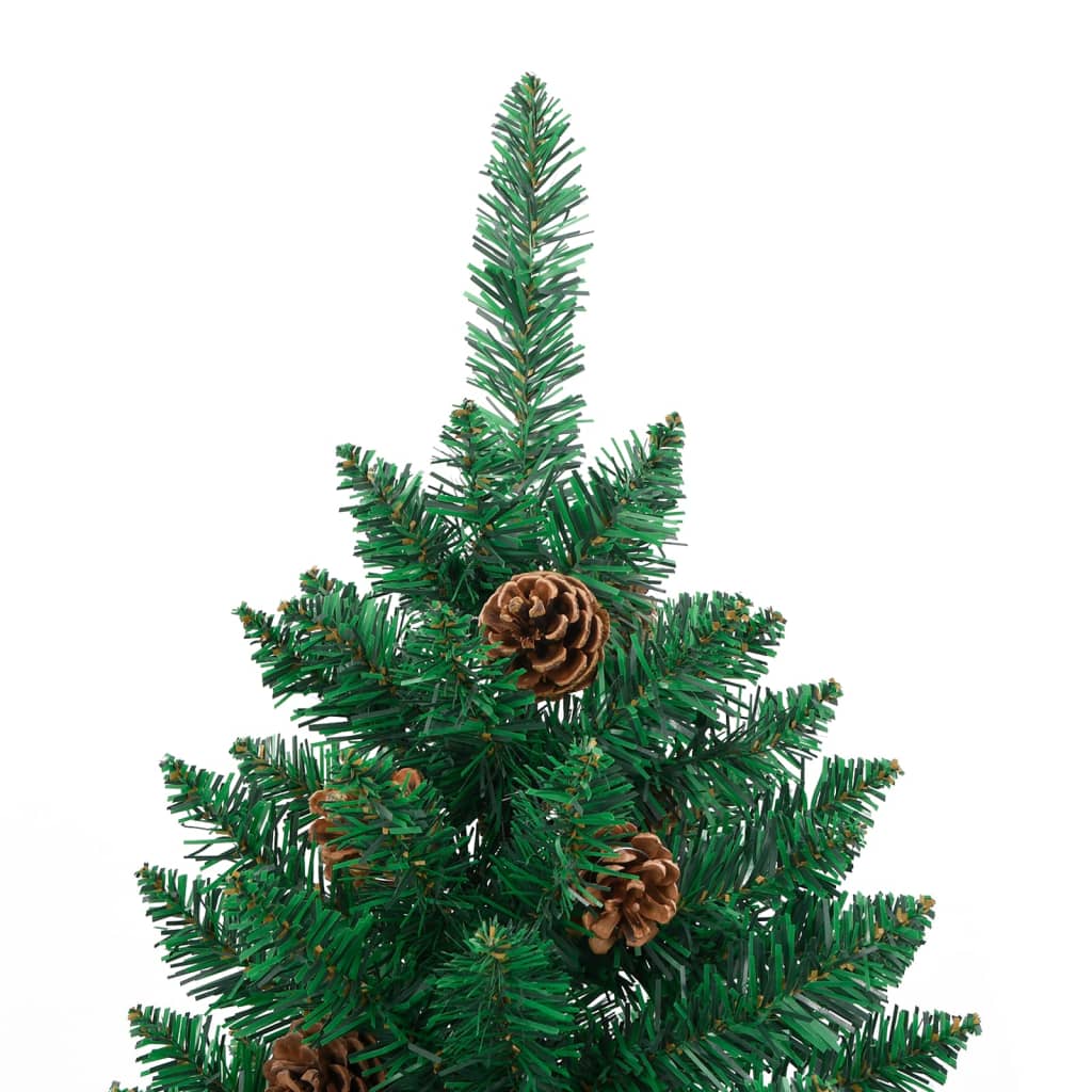 vidaXL Slim Christmas Tree with Real Wood and Cones Green 180 cm PVC