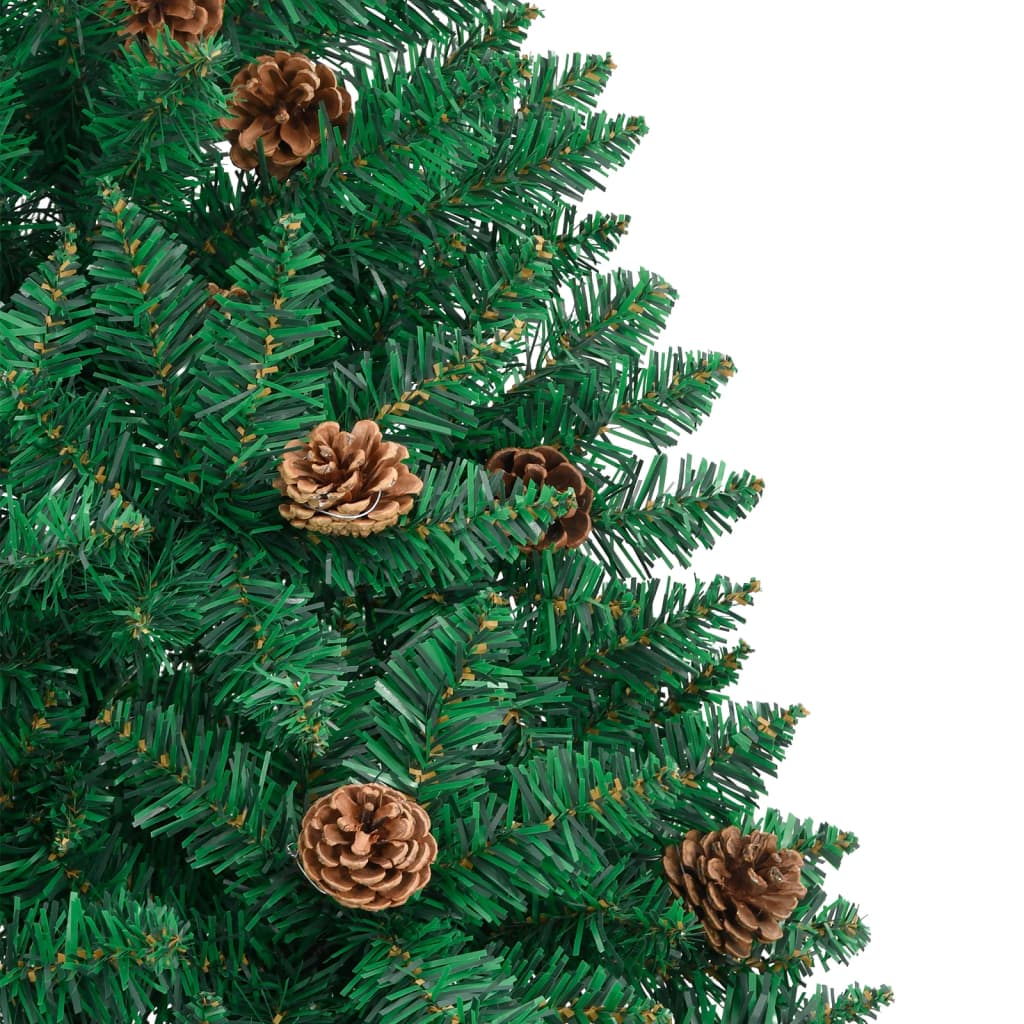 vidaXL Slim Christmas Tree with Real Wood and Cones Green 180 cm PVC