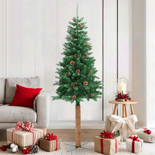Christmas Tree | Green | PVC, Solid Pine Wood, Powder-Coated Steel | Slim