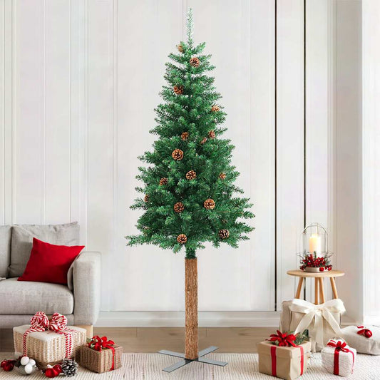 Christmas Tree | Green | PVC, Solid Pine Wood, Powder-Coated Steel | Slim