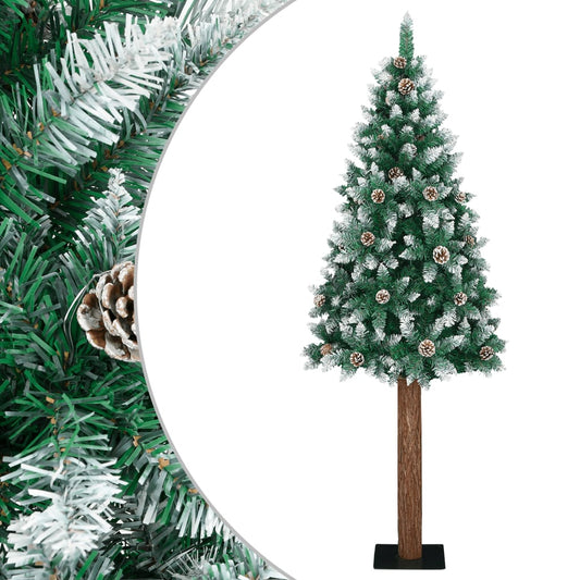 vidaXL Slim Christmas Tree with Real Wood and White Snow Green 180 cm