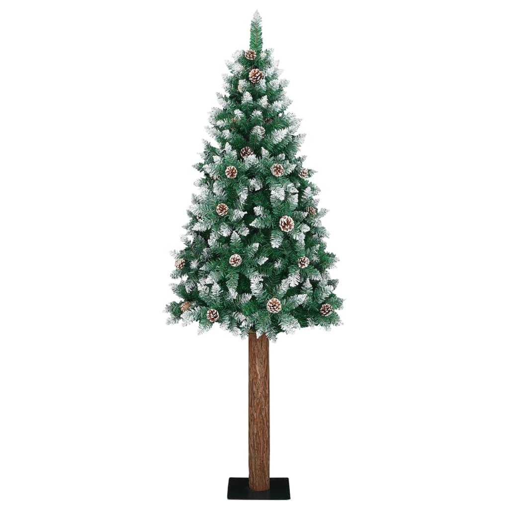 vidaXL Slim Christmas Tree with Real Wood and White Snow Green 180 cm