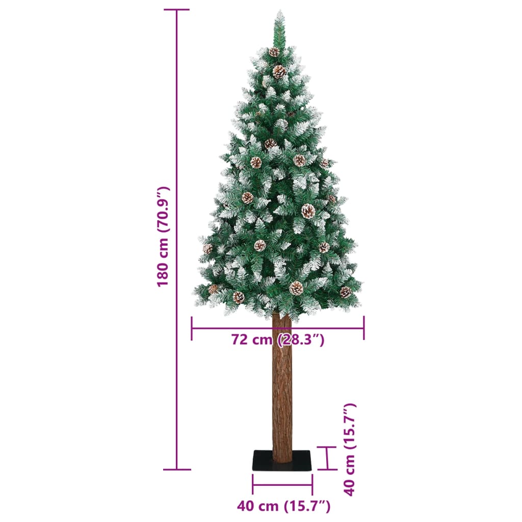 vidaXL Slim Christmas Tree with Real Wood and White Snow Green 180 cm