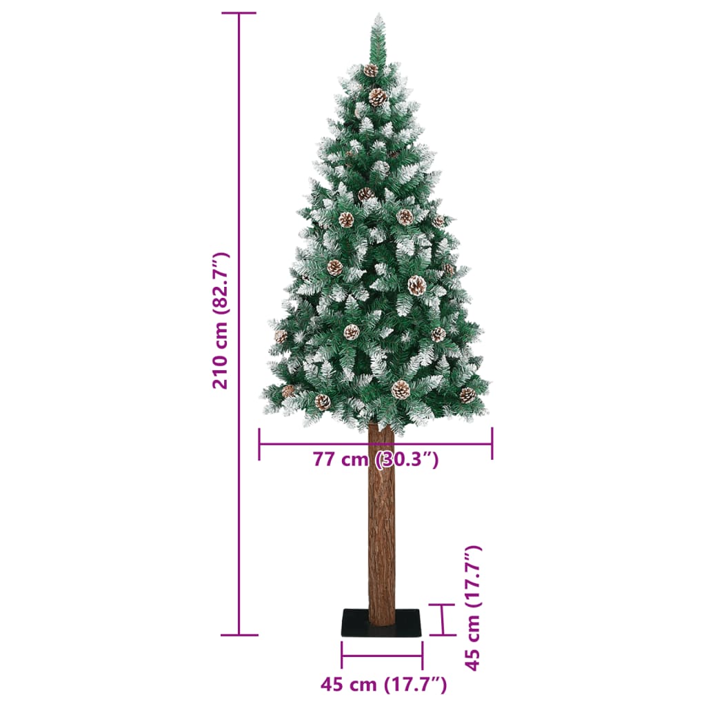 vidaXL Slim Christmas Tree with Real Wood and White Snow Green 210 cm