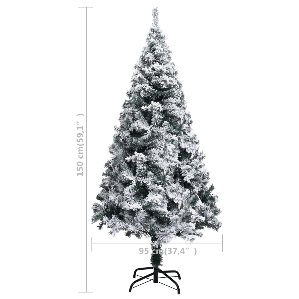 vidaXL Artificial Christmas Tree with Flocked Snow Green 150 cm PVC