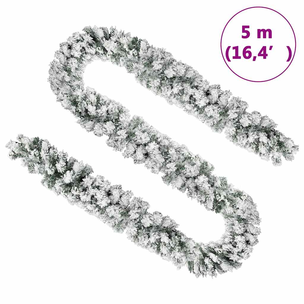 Christmas Garland | Green with white snow flocking | PVC | 5 m length