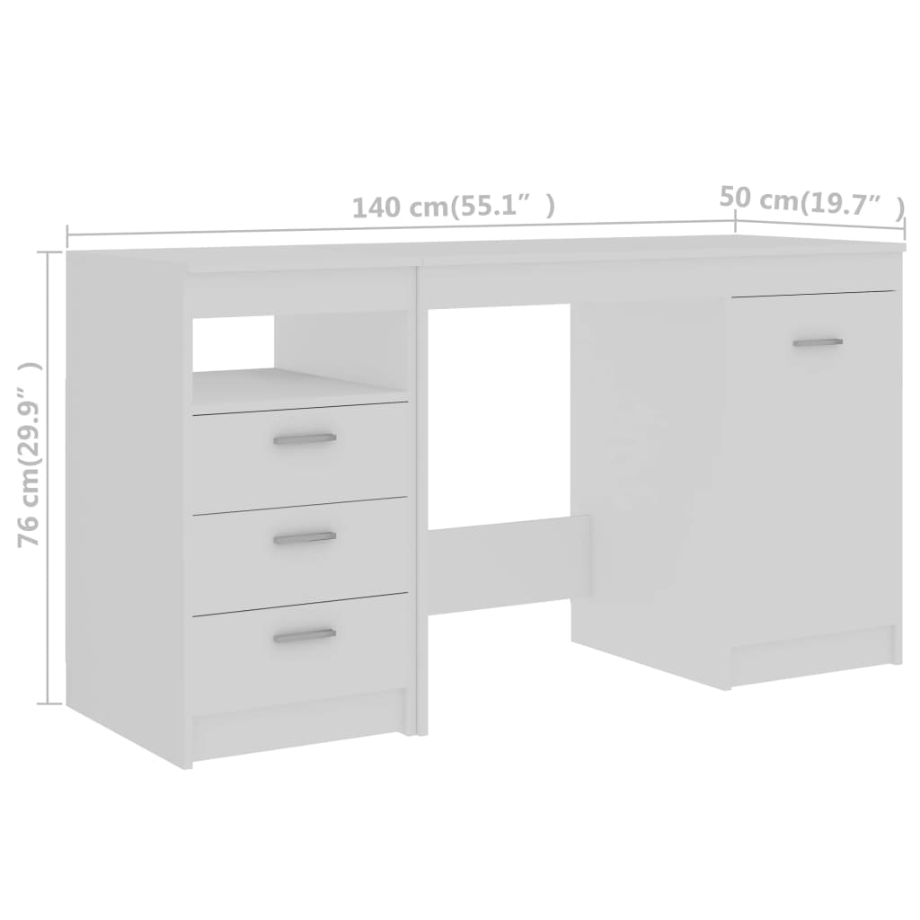 vidaXL Desk White 140x50x76 cm Engineered Wood