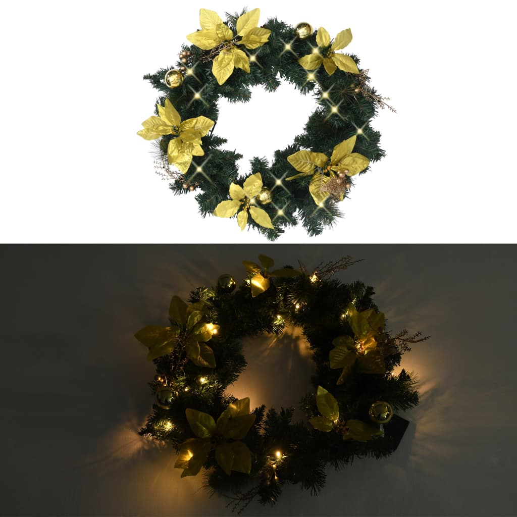 vidaXL Christmas Wreath with LED Lights Green 60 cm PVC