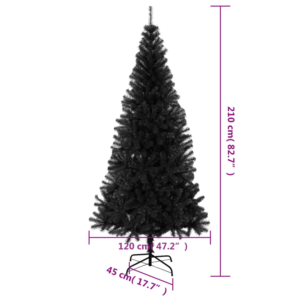 vidaXL Artificial Christmas Tree with Stand Black 210 cm PVC