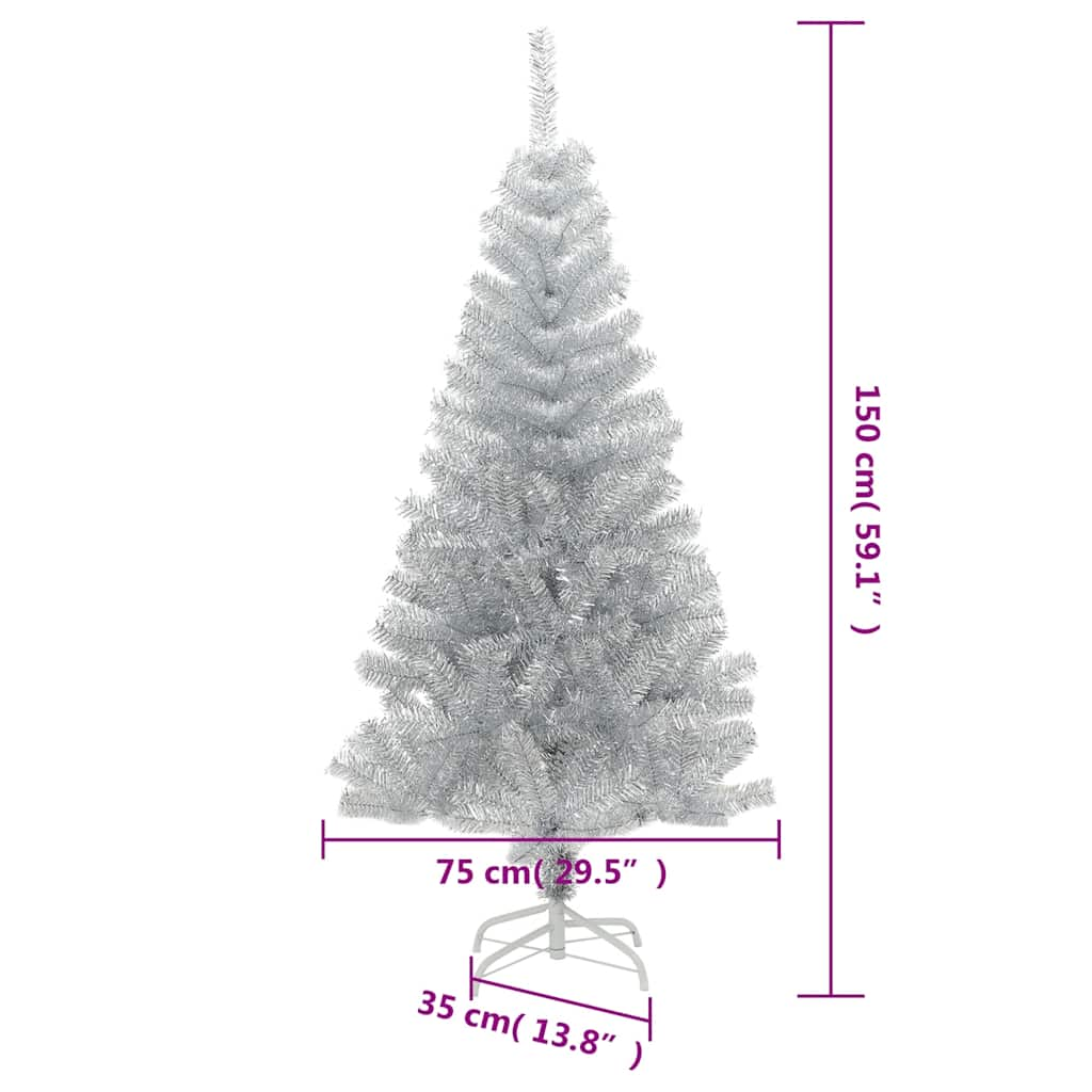 vidaXL Artificial Christmas Tree with Stand Silver 150 cm PET