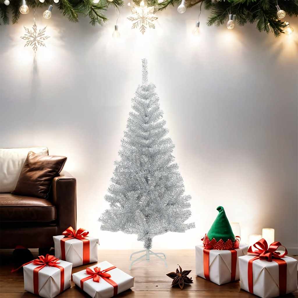 vidaXL Artificial Christmas Tree with Stand Silver 150 cm PET