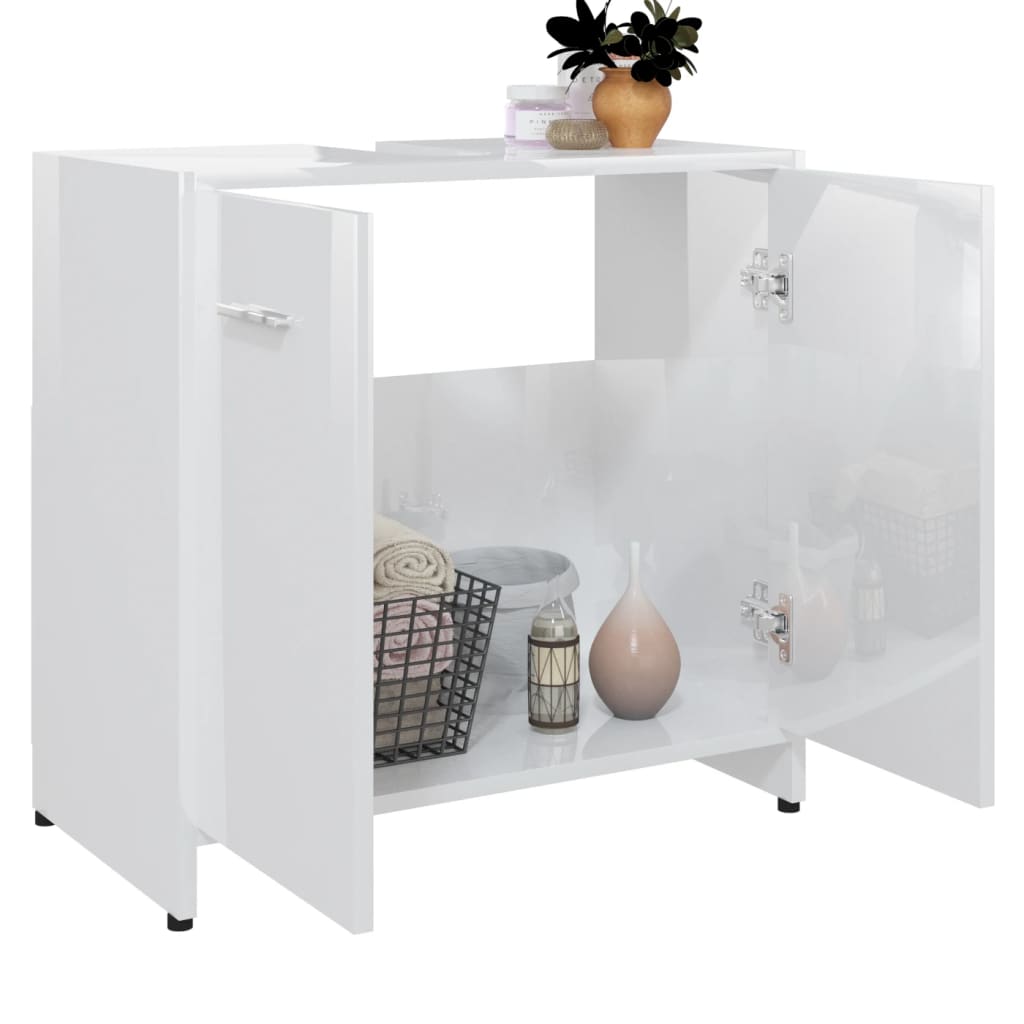 vidaXL Bathroom Cabinet High Gloss White 60x33x61 cm Engineered Wood