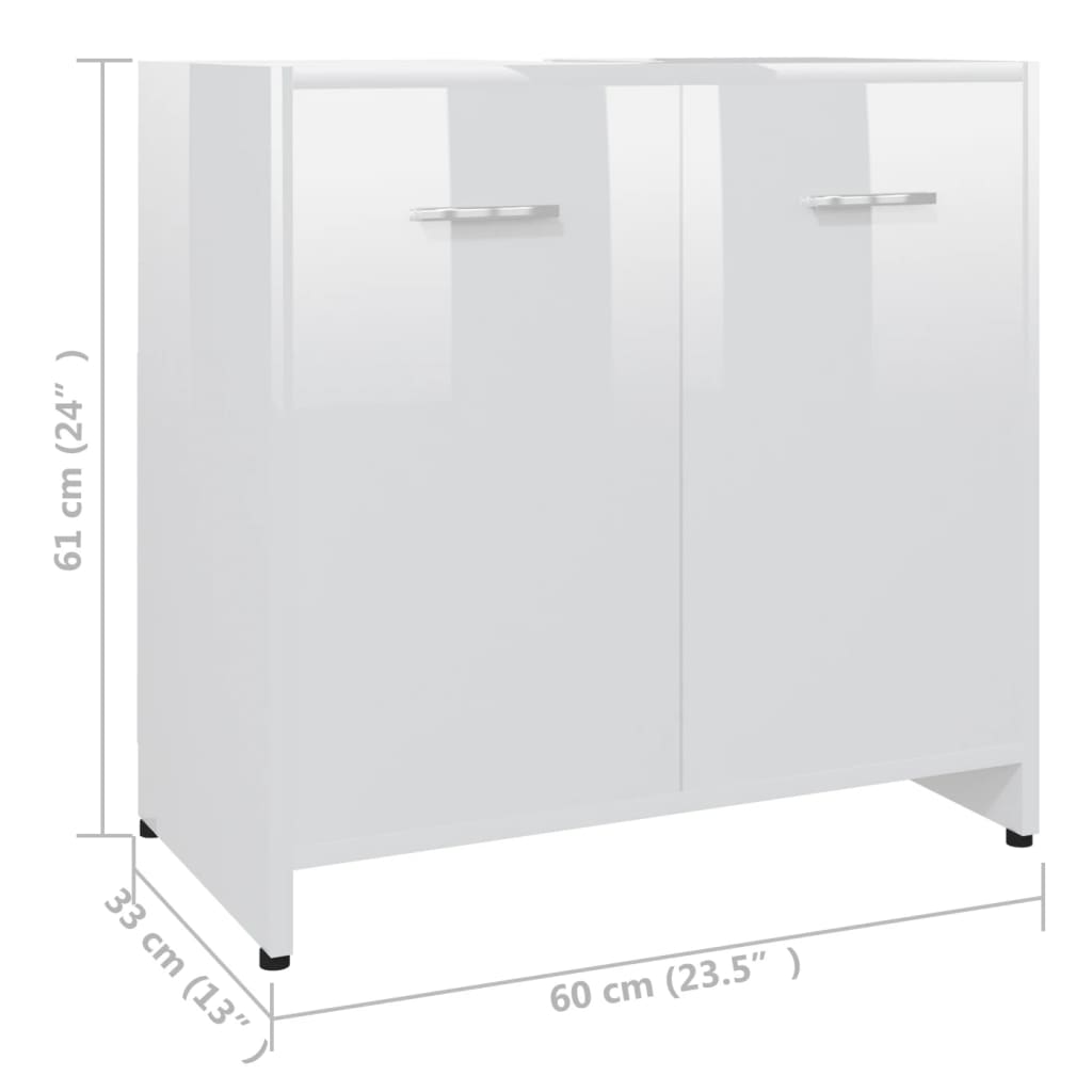 vidaXL Bathroom Cabinet High Gloss White 60x33x61 cm Engineered Wood