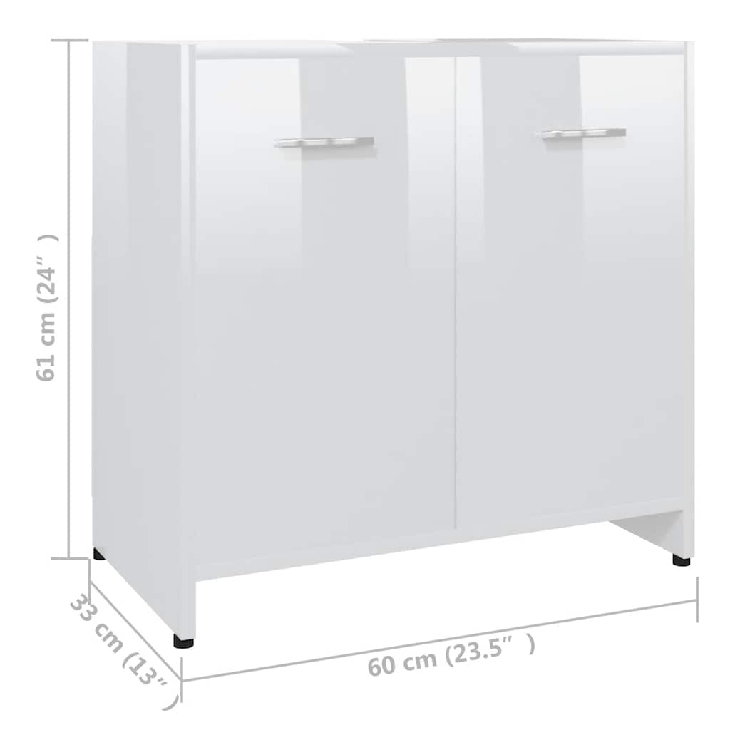 vidaXL Bathroom Cabinet High Gloss White 60x33x61 cm Engineered Wood