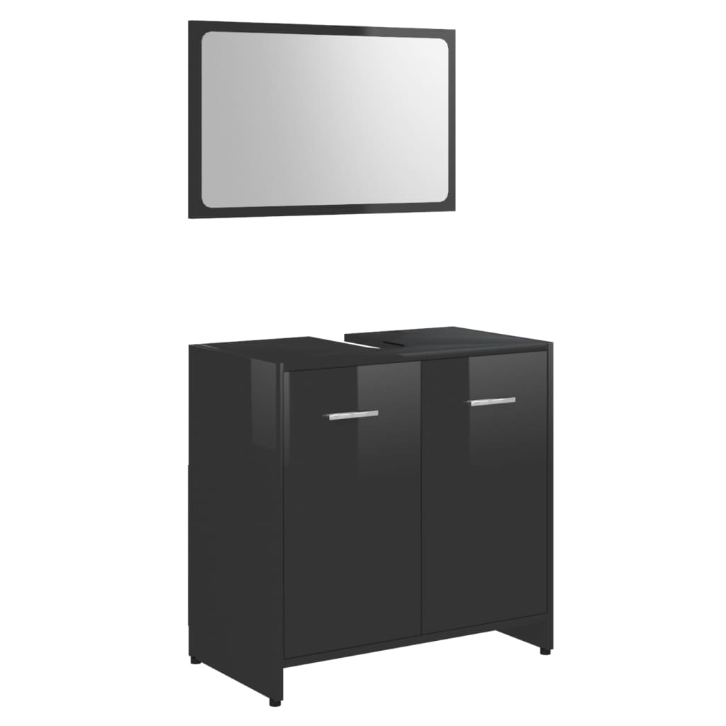 vidaXL Bathroom Furniture Set High Gloss Black Engineered Wood