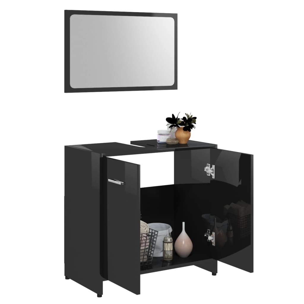 vidaXL Bathroom Furniture Set High Gloss Black Engineered Wood