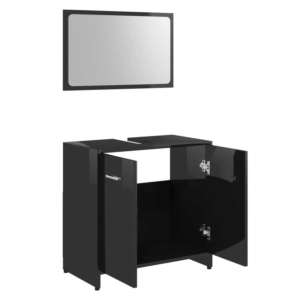 vidaXL Bathroom Furniture Set High Gloss Black Engineered Wood