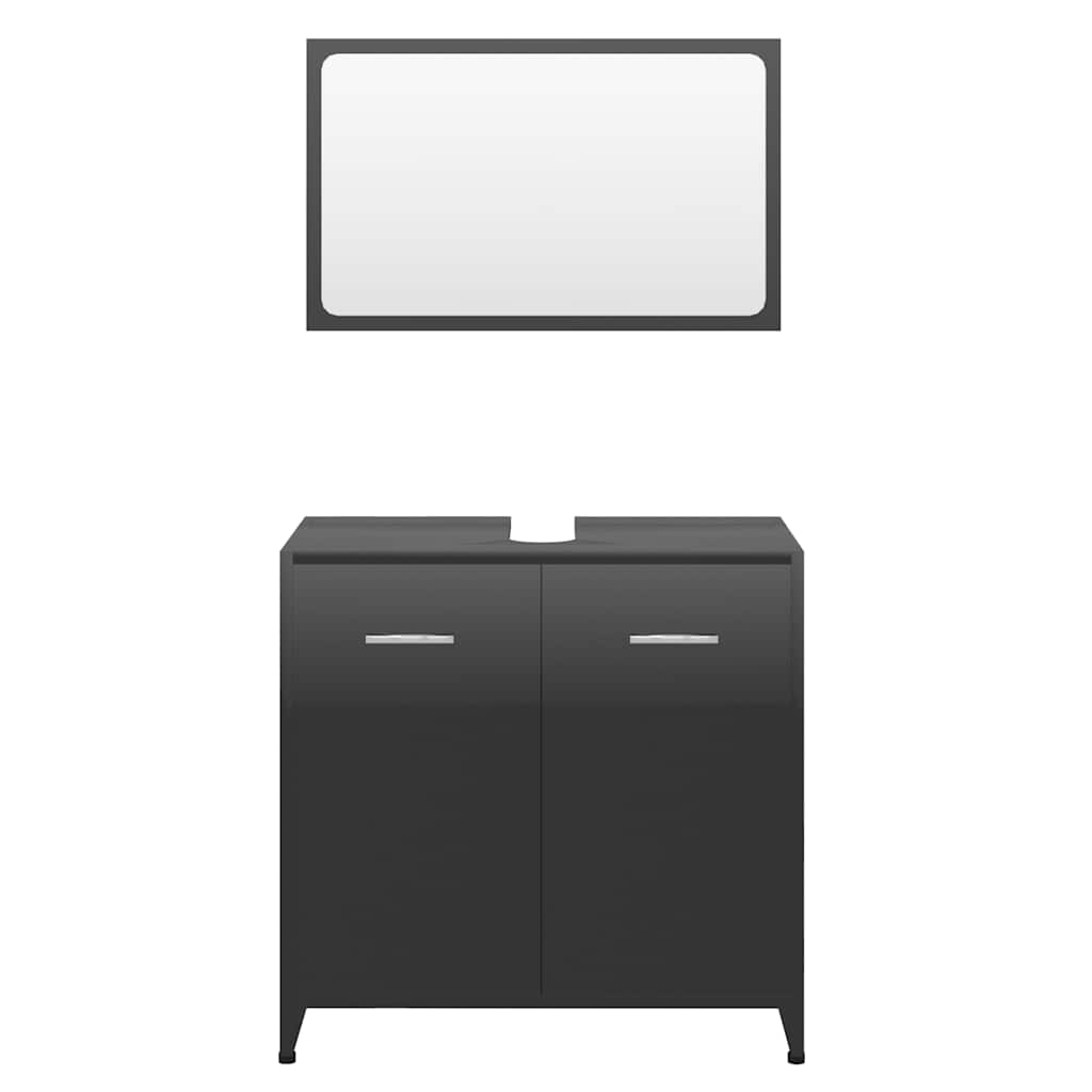 vidaXL Bathroom Furniture Set High Gloss Black Engineered Wood