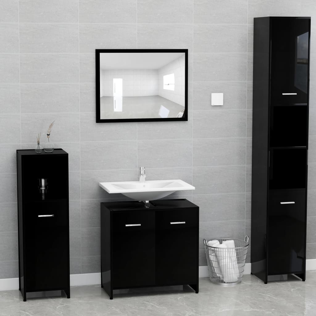 vidaXL Bathroom Furniture Set High Gloss Black Engineered Wood