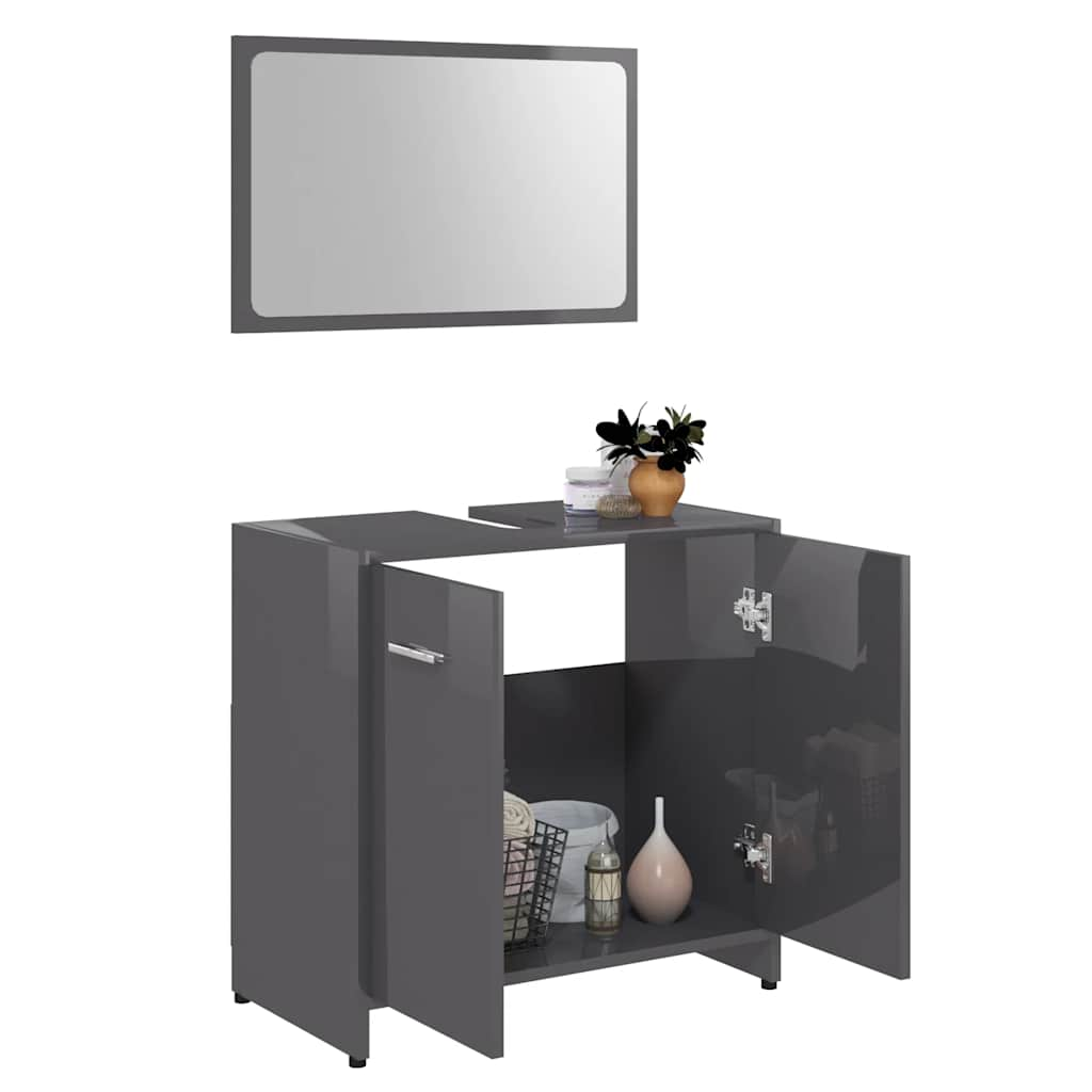 vidaXL Bathroom Furniture Set High Gloss Grey Engineered Wood