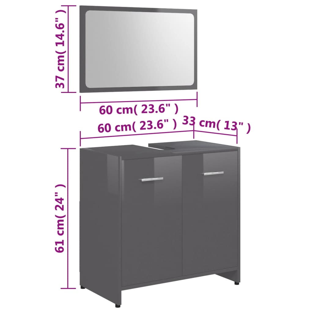 vidaXL Bathroom Furniture Set High Gloss Grey Engineered Wood