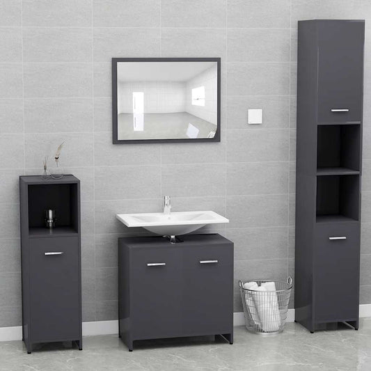 vidaXL Bathroom Furniture Set High Gloss Grey Engineered Wood