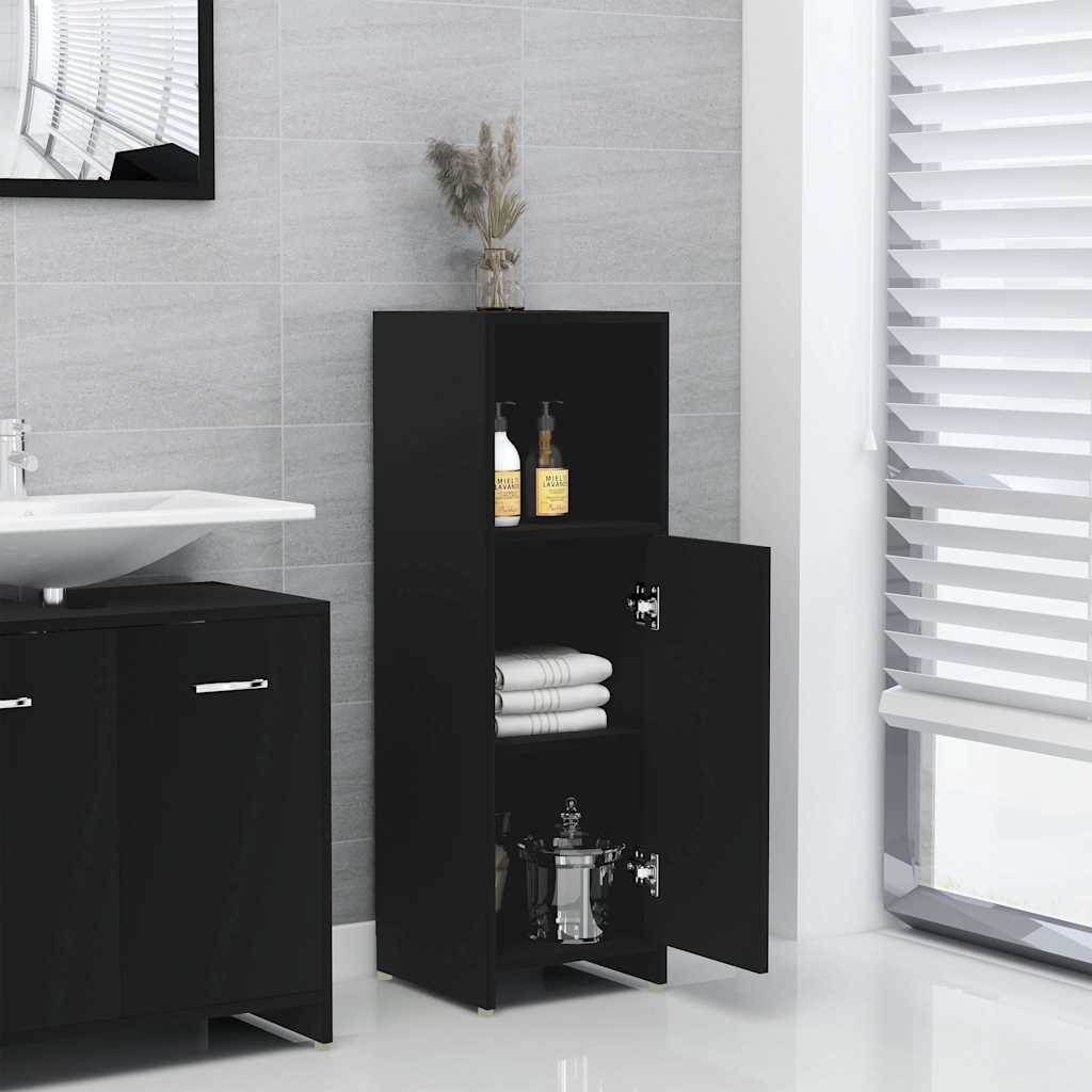 802589 vidaXL Bathroom Cabinet Black 30x30x95 cm Engineered Wood