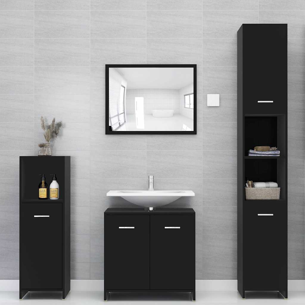 802589 vidaXL Bathroom Cabinet Black 30x30x95 cm Engineered Wood