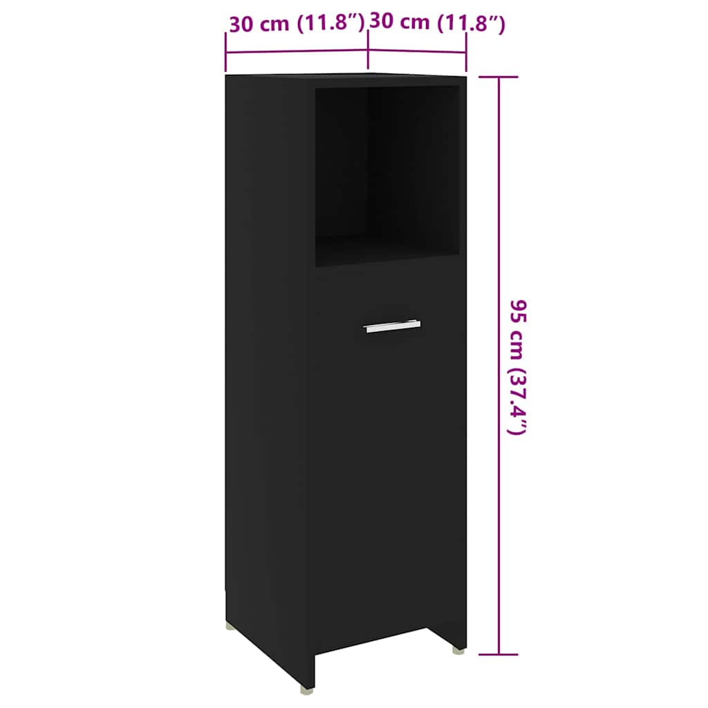 802589 vidaXL Bathroom Cabinet Black 30x30x95 cm Engineered Wood