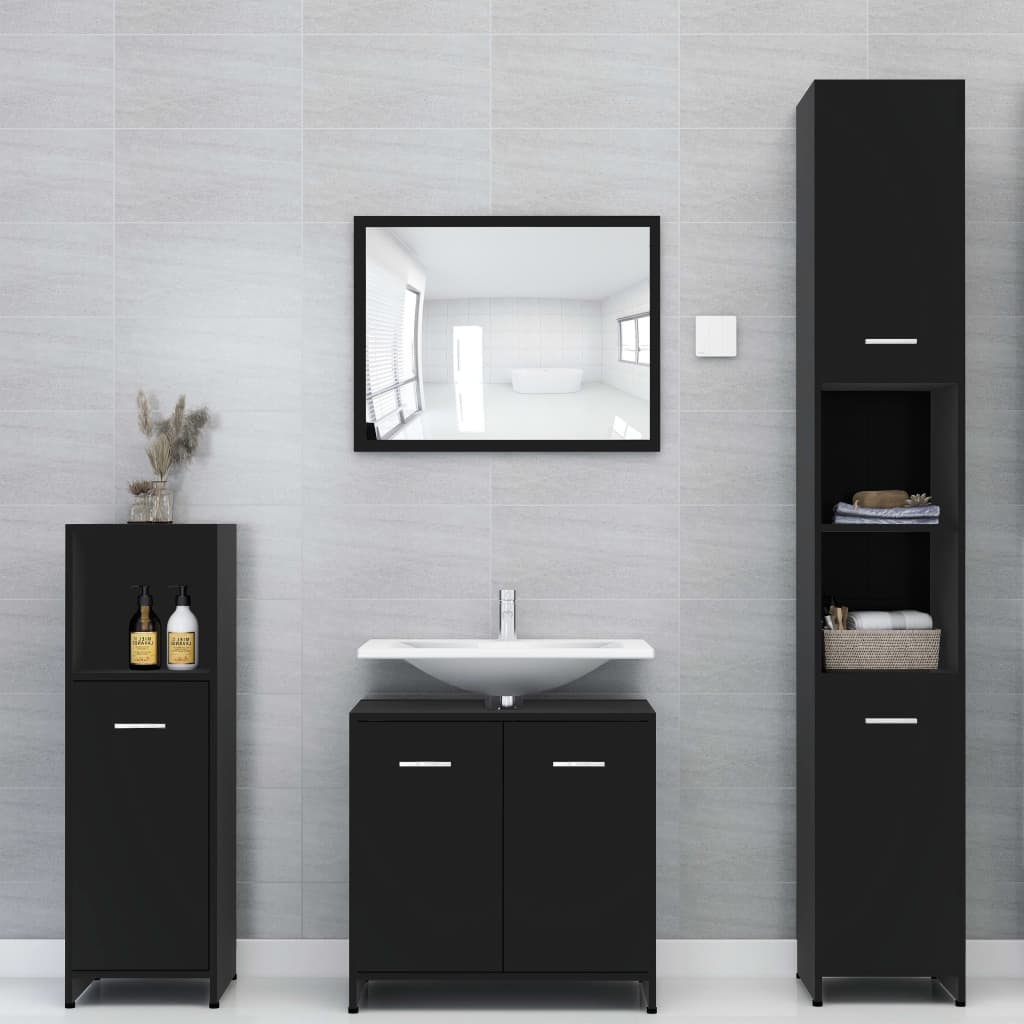 vidaXL Bathroom Cabinet Black 30x30x183.5 cm Engineered Wood